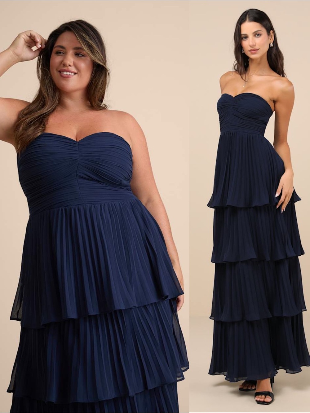 LULUS Strapless Sweetheart‎ Neck Pleated Chiffon Tier Ruffle Balletcore Gown S